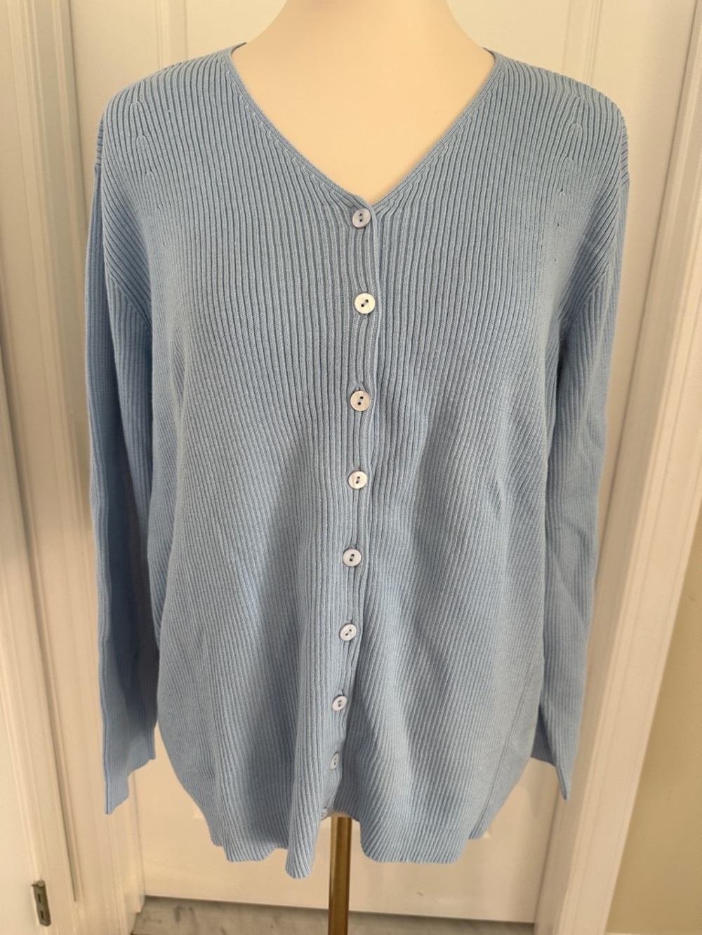 NWT Lord & Taylor Light Blue Ribbed Button-Front Women's Sweater Sz 1X